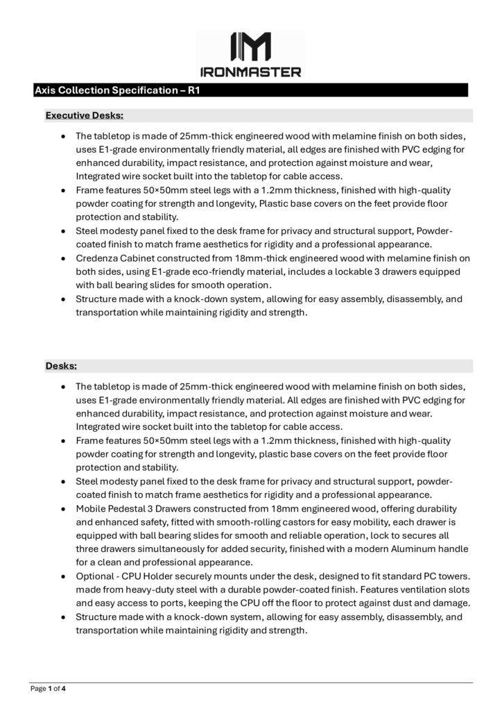 Axis specifications