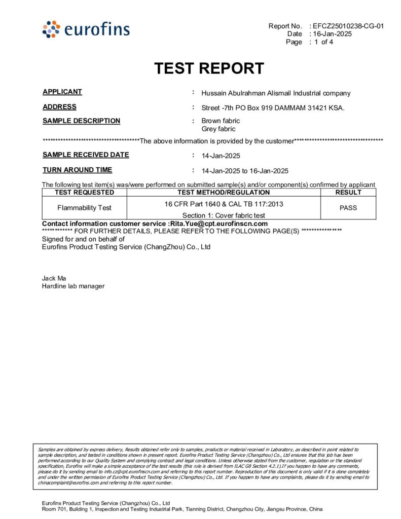 ALISMAIL – Fabric – DM2404001B Testing report