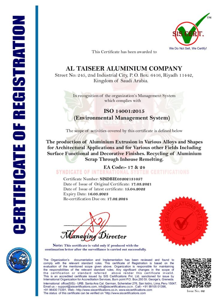 ALWAN – Powder Coating – ISO 14001 CER 2023 Talco