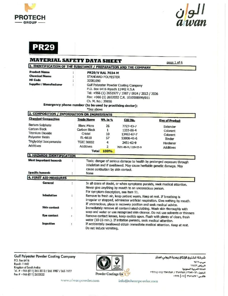 Alwan – Material Safety Data Sheet