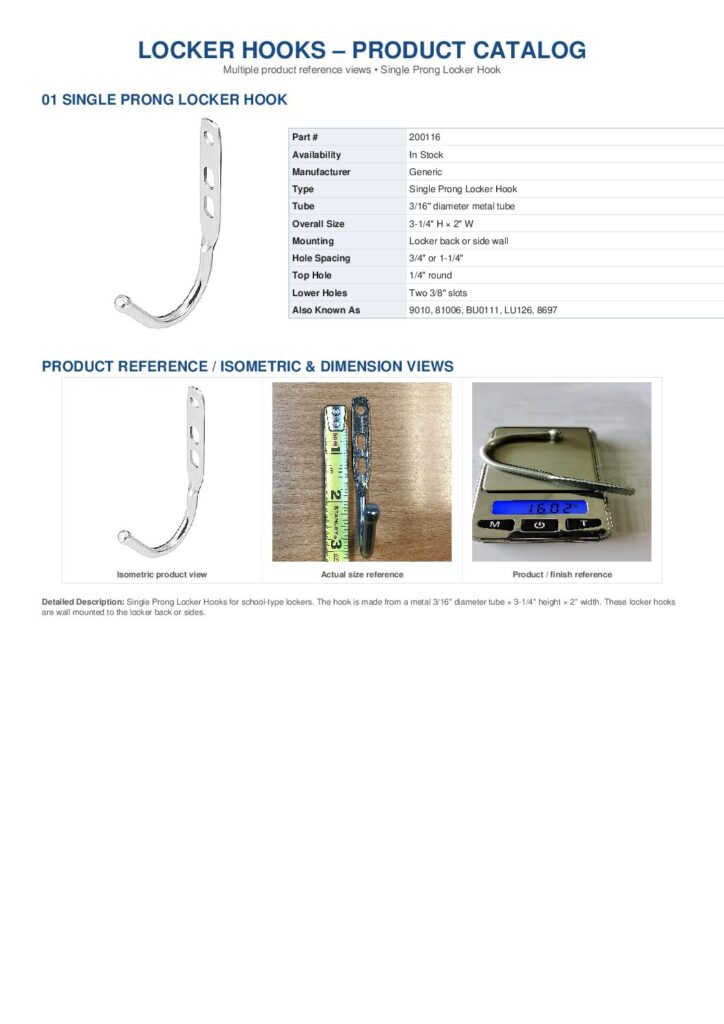 Single Prong Locker Hook